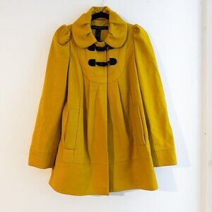 FRENCH CONNECTION Y2K Twee Puff Sleeve Mod Cashmere Wool Blend Yellow Pea Coat
